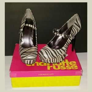 NIB Zebra Mary Jane Platform High Heels Size: 10
